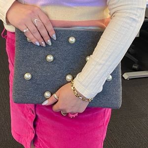 Banana Republic Wool Clutch with Pearl Embellishments